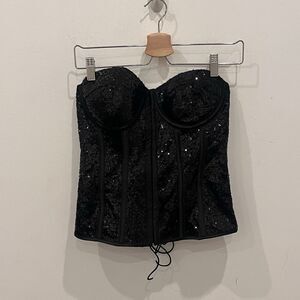 Fashion Nova Sequin Corset Top Black Sz M